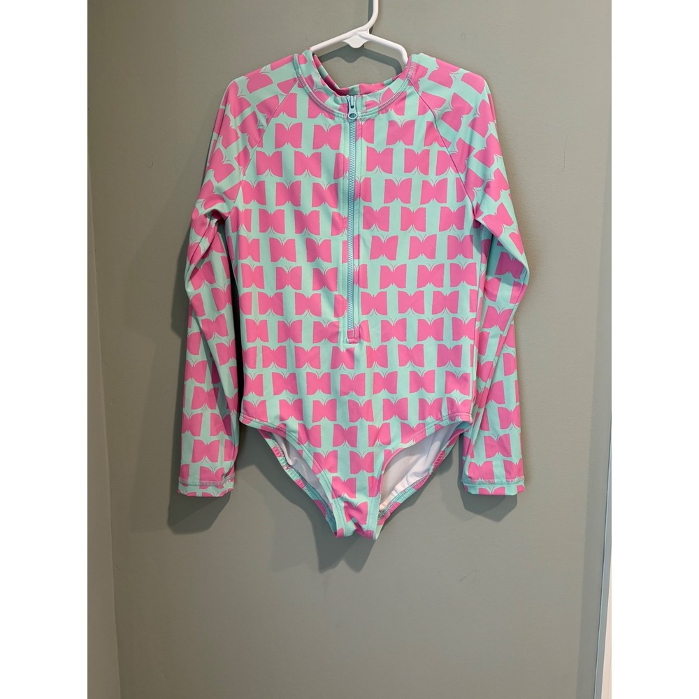 Hanna Andersson Girls Butterfly Long Sleeve Rash Guard Swimsuit Size 8 130cm
